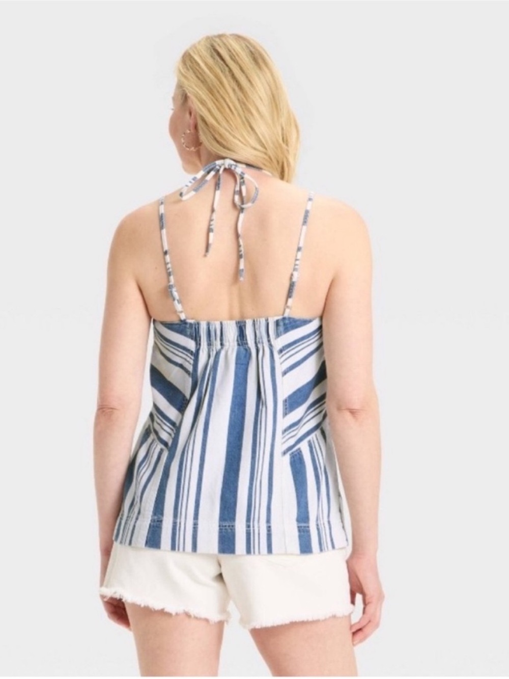 Universal Thread Bohemian Soft Denim Striped Blue & White Halter Tank Top NWT - Picture 3 of 6